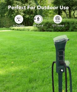 Alternative view of BN-LINK Outdoor Power Stake Timer, 100FT Wireless Remote Control, Dusk to Dawn Sensor for Outdoor Lights, 6 Grounded Outlets, 6ft Extension Cord, 1875W/15A,Christmas Decorations, ETL Listed With Remote-Photocell