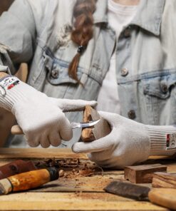 NoCry Heavy Duty Cut Resistant Work Gloves — Durable Cut Resistant Gloves with Grip Dots, Level 5 Cutting Gloves for Chefs, Perfect Wood Carving Gloves, Anti Cut Gloves for Glass Handling, Chef Gloves Medium Reinforced Grip Dot White 19 91K5Ocjl53L