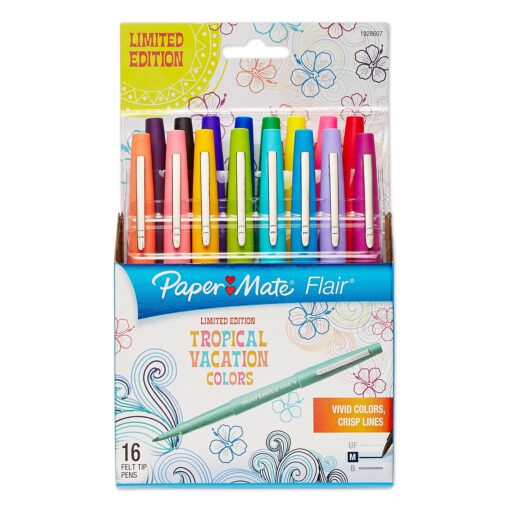 Paper Mate Flair Felt Tip Pens, Medium Point, Limited Edition Candy Pop Pack, Pack of 16 (1979425) Tropical Vacation 16-Count Medium Tip