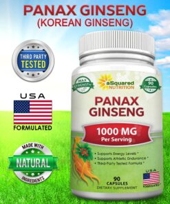 aSquared Nutrition Natural Korean Panax Ginseng (1000mg Max Strength)-90 Capsules Root Extract Complex (Red & White), High Dosage Ginsenosides in Seeds, Asian Powder Supplement,Tablet Pills for Energy 18 91KDUMMV2XL