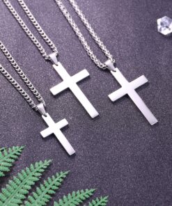 FIBO STEEL Stainless Steel Cross Pendant Chain Necklace for Men Women, 22-30 Inches 50*30*3mm cross, 24 inches chain 32 91KDntUJnSL