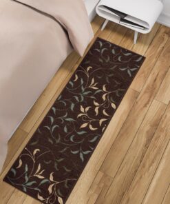 Machine Washable Leaves Design Non-Slip Rubberback 2x5 Traditional Runner Rug for Hallway, Kitchen, Bedroom, Entryway, 20" x 59", Brown Leaves Brown Runner - 20" x 59" 35 91KEYzj4qmL