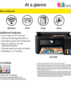 Epson EcoTank ET-2750 Wireless Color All-in-One Cartridge-Free Supertank Printer with Scanner, Copier and Ethernet, Regular EcoTank ET-2750 - Renewed 35 91KFoQqg2tL