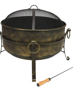Sunnydaze 24-Inch Cauldron Style Outdoor Fire Pit Bowl with Spark Screen, Log Poker, and Wood Grate - Dark Bronze Finish 24 in 18 91KOhy0GZSL