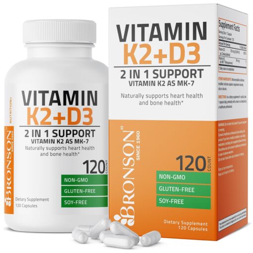 Bronson Vitamin K2 (MK7) with D3 Supplement Non-GMO Formula 5000 IU Vitamin D3 & 90 mcg Vitamin K2 MK-7 Easy to Swallow Vitamin D & K Complex, 120 Capsules 120 Count (Pack of 1)