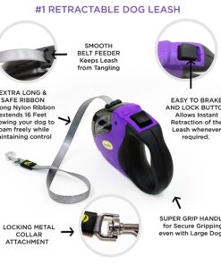 Hertzko Heavy Duty Retractable Dog Leash - Purple and Black, 16 Foot, Supports up to 110lbs - Ideal Retractable Dog Leashes for Small, Medium & Large Dogs, Heavy Duty Purple Dog Leash with Thick Rope for up to 110 LBS 21 91KQIDta2jL