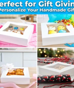 Gourmet 10in White Bakery Boxes 25 Pk. Cute Window Displays for Pies, Cakes, Cupcakes , Pastries. Transport Baked Goods w/ Sturdy, Easy-to Use Carriers. Give Sweet Holiday Gifts at Work, School 28 91KY5Hr3VGL