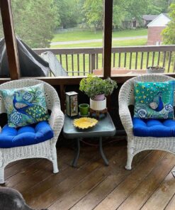 Pillow Perfect Fresco Solid Indoor/Outdoor Wicker Patio Sofa/Swing Cushion Tufted, Weather and Fade Resistant, 19" x 44", Blue 19" x 44" 19 91KdCwf1cFL
