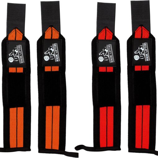 Nordic Lifting Wrist Wraps (2 Pairs/4 Wraps) 14" for Weightlifting | Cross Training | Powerlifting - for Women & Men - Improve Hand Strength & Support During Weight Lifting 1 Year Warranty Black/Red & Black/Orange