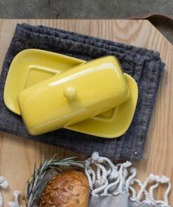 Now Designs Stoneware Rectangle Butter Dish with Lid, Lemon Yellow 4.5 x 8 in 14 91KnreTMikL