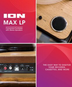 ION Audio Max LP – Vinyl Record Player / Turntable with Built In Speakers, USB Output for Conversion and Three Playback Speeds – Natural Wood Finish Max LP with Speakers Record Player only 36 91Ksf76WikL