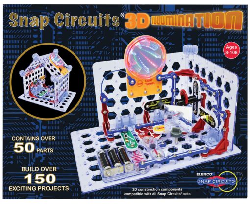 Snap Circuits 3D Illumination Electronics Exploration Kit | Over 150 STEM Projects | Full Color Project Manual | 50 Parts | STEM Educational Toys for Kids 8+ SC-3Di