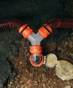 Camco RhinoFLEX Camper/RV Wye Sewer Hose Fitting | Features 360-Degree Swivel Ends & Built-In Gaskets for Odor Tight Connection | Allows for 2 Sewer Hoses to Connect to the Same Dump Station (39812) , Orange Wye Fitting 14 91KyTrTMSHL