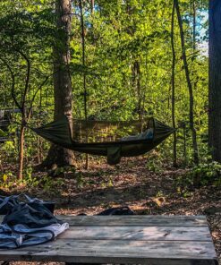 G4Free Large Camping Hammock with Mosquito Net 2 Person Pop-up Parachute Lightweight Hanging Hammocks Tree Straps Swing Hammock Bed for Outdoor Backpacking Backyard Hiking Army Green 29 91L Xon rVL