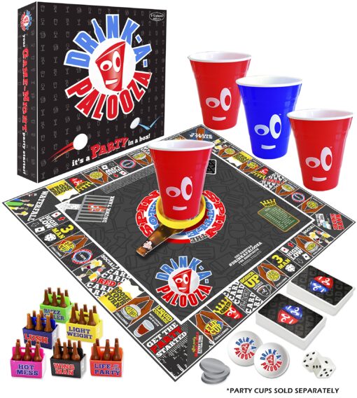 DRINK-A-PALOOZA Board Game: Fun Drinking Games for Couples Game Night | The Drinking Board Game for Parties That Combines Beer Pong + Flip Cup + Kings Cup Card Game and All The Best Drinking Games