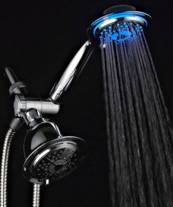 PowerSpa All-Chrome 7-Color LED Shower Head/Hand Held Shower High Pressure Twin Combo Showerhead System with Air Turbo Technology - Includes Premium Stainless Steel Hose and 3-way Water Diverter 25 91LE5VboAPL