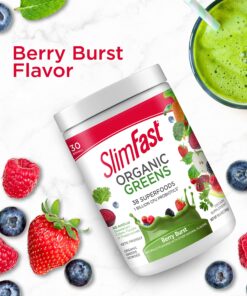 SlimFast Greens Powder, Green Superfoods with Organic Wheat Barley Grass, Flax Seed & Inulin, Oat Fiber Supplement, 1 Billion CFU Probiotics, Probiotic Multi Enzyme- Berry Burst, 30 Servings Organic Greens 27 91LJpG8OLyL