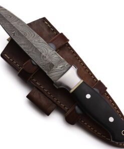 Wolfklinge Damascus Steel Bowie Knife for Outdoor Enthusiasts - Full Tang Micarta Handle, Flat Edge Blade, Leather Sheath DCX17-57 28 91LZwbEB5qL