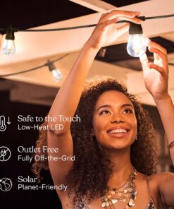Brightech Ambience Pro Solar Powered Outdoor String Lights, 48 Ft Commercial Grade Waterproof Patio Lights, 15 Edison Bulbs, Shatterproof LED Chirstmas Solar String Lights - 1W LED, Soft White 48 Feet 27 91LdzdnuPqL 1