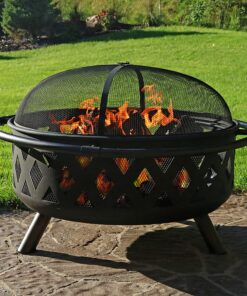 Alternative view of Sunnydaze Black Crossweave Heavy-Duty Steel Outdoor Fire Pit - Includes Spark Screen, Poker and Cover - 36-Inch Round