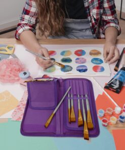 MyArtscape Paint Brushes - 15 Pc Art Brush Set for Watercolor, Acrylic, Oil & Face Painting | Short Handle Artist Paintbrushes with Travel Holder & Gift Box (Royal Purple) Royal Purple 17 91LfJzCYouL