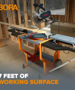 Bora Portamate - PM-8000 Miter Saw Stand Work Station | Mobile Rolling Table Top Workbench | Orange & Grey with Folding Wing Extensions Orange/Black 47 91LmR3moyWL 1