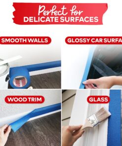 XFasten Professional Blue Painters Tape, Multi-Use, 3/4 Inches x 60 Yards (3-Pack) - Produces Sharp Lines and Residue-Free Artisan Grade Clean Release Wall Trim Tape 3/4 Inches x 60 Yards (3-Pack) 21 91Lscr9QjbL