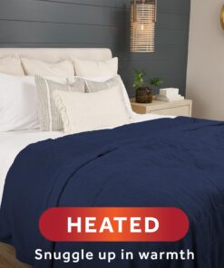 Alternative view of Sunbeam Royal Ultra Fleece Heated Electric Blanket Twin Size, 84" x 62", 12 Heat Settings, 12-Hour Selectable Auto Shut-Off, Fast Heating, Machine Washable, Warm and Cozy, Admiral Blue Royal Ultra Blanket