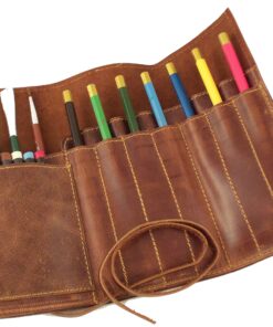 Rustic Genuine Leather Pencil Roll - Pen and Pencil Case - Dark Brown 33 91MNdHPLRFL