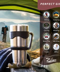 Travel Mug 30 Oz. Stainless Steel Tumbler -Removable Handle | Sliding & Regular Lid, 3 Straws & Cleaning Brush | Double Wall Vacuum Insulated Rambler Suitable For Coffee Hot & Cold Drinks By Ziloes 17 91MROxLtxeL
