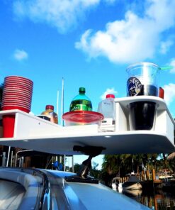 Docktail Butler Boat Table Caddy Organizer - Includes Rod Holder Mount | Portable Boat Table and Boat Bar, Marine Tables for Boats with Cup Holders, Boat Storage Accessories A - White 16 91MU9m3PXfL