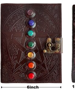 Leather Chakra Journal: Unlock Your Inner Magic with 7 Stones Celtic Notebook | Leather Bound Journal, Book of Shadows & Wiccan Gift | Diary with Lock for Witches, Goth Lovers, and D&D Enthusiasts Blank Paper 29 91MzMZmlebL