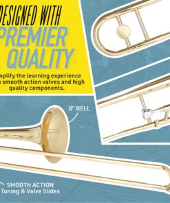 Mendini by Cecilio Trombone Kit - Bb Tenor Brass Instruments for Kids, Beginners w/Case & Gloves Gold + Tuner 19 91N3A3SZ4S