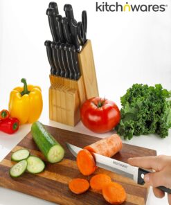 Knife Set With Wooden Block - 15 Piece Set Includes Chef Knife, Bread Knife, Carving Knife, Utility Knife, Paring Knife, Steak Knife, Boning Knife, Scissors And Knife Sharpener. - By Kitch N’ Wares 24 91N8w49OreL