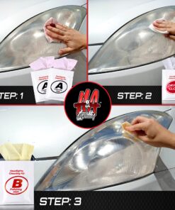 H&A QUALITY Headlight Restoration Kit, Car Headlight Cleaner and Car Detailing Kit Cleaning Wipes with UV Protectant Clear Top Coat, Headlights Polishing Wipe to Remove Haze and Shine Dull Headlights 48 91NG2VePUL