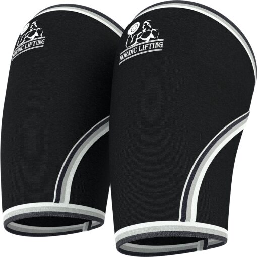 Nordic Lifting Elbow Sleeves (1 Pair) Support & Compression for Weightlifting, Powerlifting, Cross-Training & Tennis - 5mm Neoprene Sleeve for the Best Performance - Both Women & Men Black Large