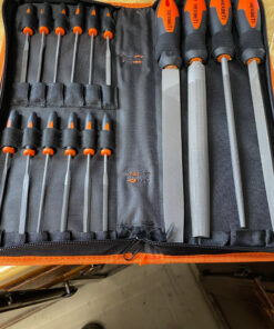 REXBETI 25Pcs Metal File Set, Premium Grade T12 Drop Forged Alloy Steel, Flat/Triangle/Half-round/Round Large File and 12pcs Needle Files with Carry Case, 6pcs Sandpaper, a brush,a pair working gloves 48 91NJhnVc60L