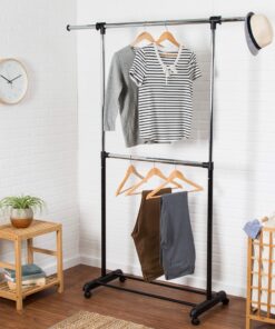 Alternative view of Honey-Can-Do GAR-01767 Dual Rod Expandable Garment Rack with Wheels, ,Black,60in L x 17in W x 73in H