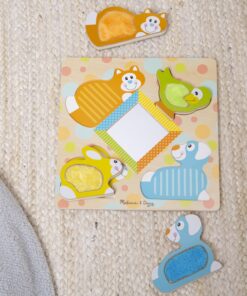 Melissa & Doug First Play Wooden Touch and Feel Puzzle Peek-a-Boo Pets With Mirror 20 91NYs1YfIqL