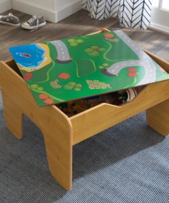 KidKraft 2-in-1 Reversible Top Activity Table with 200 Building Bricks and 30-Piece Wooden Train Set, Natural, Gift for Ages 3+ 39 91Ncz42zvCL