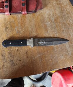 Wolfklinge Damascus Steel Bowie Knife for Outdoor Enthusiasts - Full Tang Micarta Handle, Flat Edge Blade, Leather Sheath DCX17-57 51 91NjM1wPhgL