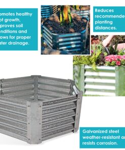 Sunnydaze 40-Inch Hexagon Galvanized Steel Raised Garden Bed Kit - Outdoor Metal Planter for Plants and Vegetables - Silver 30 91Nli3UV0kL