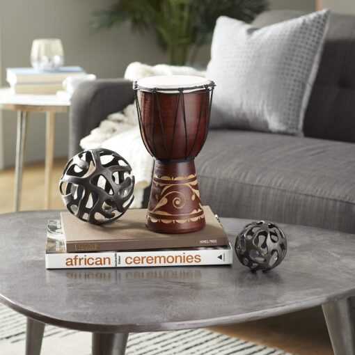 Deco 79 Wood Djembe Sculpture, 7" x 7" x 12", Brown 7" x 7" x 12"