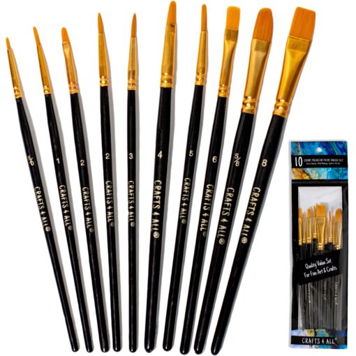 Crafts 4 All Acrylic Paint Brushes - Pack of 10 Professional, Wide and Fine Tip, Nylon Hair Artist Paintbrushes - Paintbrush Bulk Set for Watercolor, Canvas, Craft, Detail & Oil Painting 10 Pack