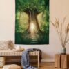 Ambesonne Tree Tapestry, Tree of Life Themed Arrangement with Thirving Jungle Spring Season, Wall Hanging for Bedroom Living Room Dorm Decor, 40" X 60", Brown Yellow Satin 40" Width X 60" Length 13 91Ocdm3dqLL