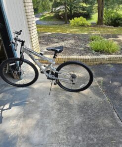 Mongoose Impasse Full Suspension Mountain Bike, Men and Women, 18-Inch Aluminum Frame, 29-Inch Wheels, Front and Rear Disc Brakes, Twist Shifters, 21-Speed Rear Deraileur, Silver 31 91OdQ8zKWWL