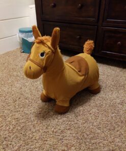 iPlay, iLearn Bouncy Pals Yellow Hopping Horse, Outdoor Ride on Bouncy Animal Play Toys, Inflatable Hopper Plush Covered W/Pump, Birthday Gift for 18 Months 2 3 4 5 Year Old Kids Toddlers Boys Girls Yellow Horse 32 91Oe1MFN1L