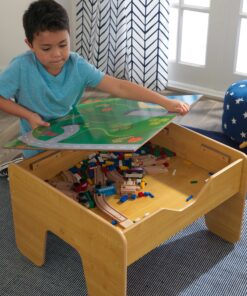 KidKraft 2-in-1 Reversible Top Activity Table with 200 Building Bricks and 30-Piece Wooden Train Set, Natural, Gift for Ages 3+ 35 91Ote7OmgqL