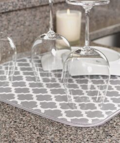 S&T INC. Dish Drying Mat for Kitchen, Absorbent, Reversible Microfiber Dish Mat, 16 Inch x 18 Inch, White Trellis 30 91OvuPz0WHL