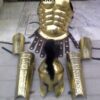 Muscle Armor Breastplate with Greek Spartan Helmet and Leg or Arm Guard - Brass 18 91P3LddA6TL